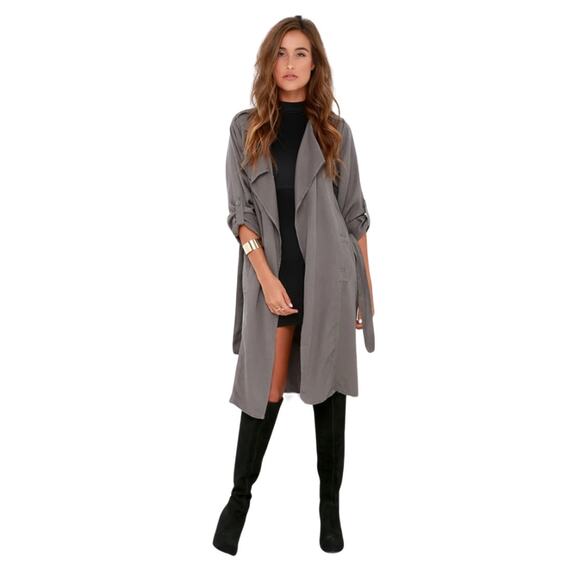 Black Swan | Lulu’s Emma Trench Jacket Women's M Open Lightweight Belted Gray - Picture 1 of 14